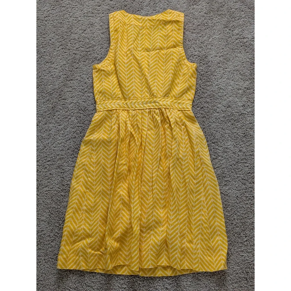Tory Burch Linen Dress Yellow/White Chevron Button-Down Sleeveless Size 4